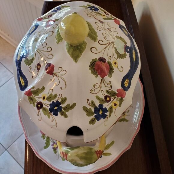 Antique Vintage Multi Floral Soup Pot Tureen Made in Italy - Picture 12 of 14